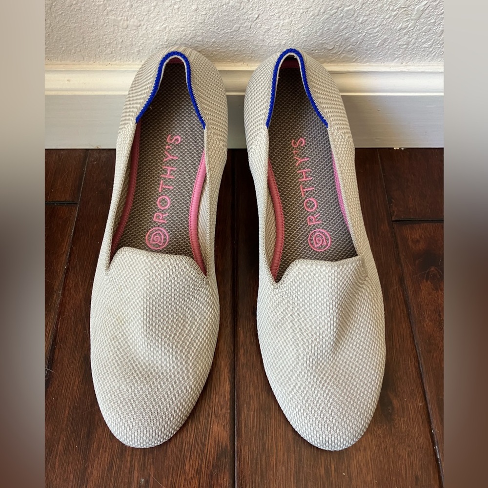 Rothy's Beige Flats with Pink and Blue Trim
